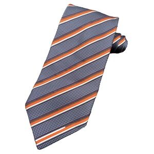ERMENEGILDO ZEGNA Men's Tie 100% Silk ITALY Luxury Striped Blue Orange EUC